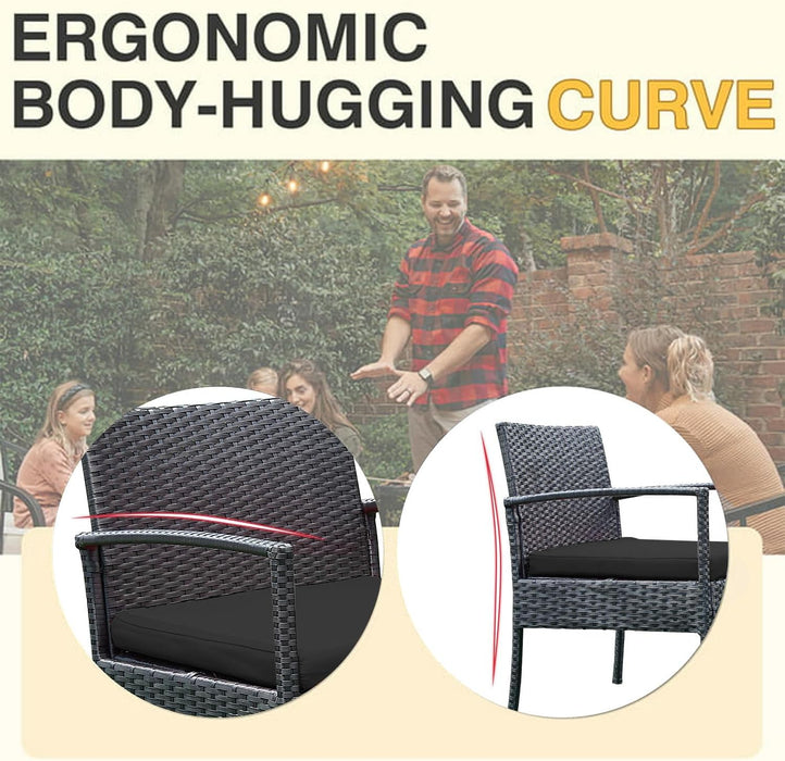 3 PCS Patio Rattan Conversation Chairs Set, Outdoor Patio Furniture Balcony Furniture Set, Wicker Patio Set for Garden Porch Balcony Yard, Black