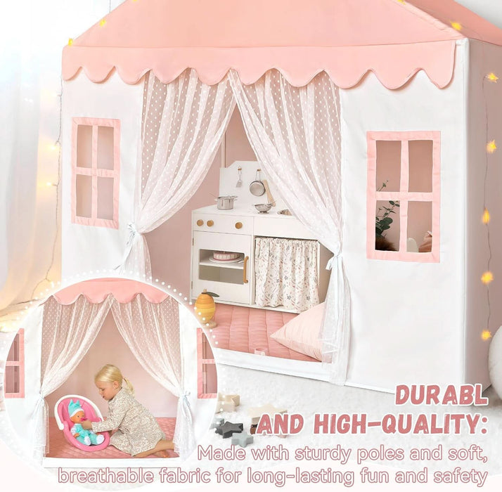 Kids Play Tent with Mat, Large Playhouse Play Tent Indoor for Girls, Kids Tent Toys for Toddlers Children Play House for Birthday Toy House Gift (Pink)