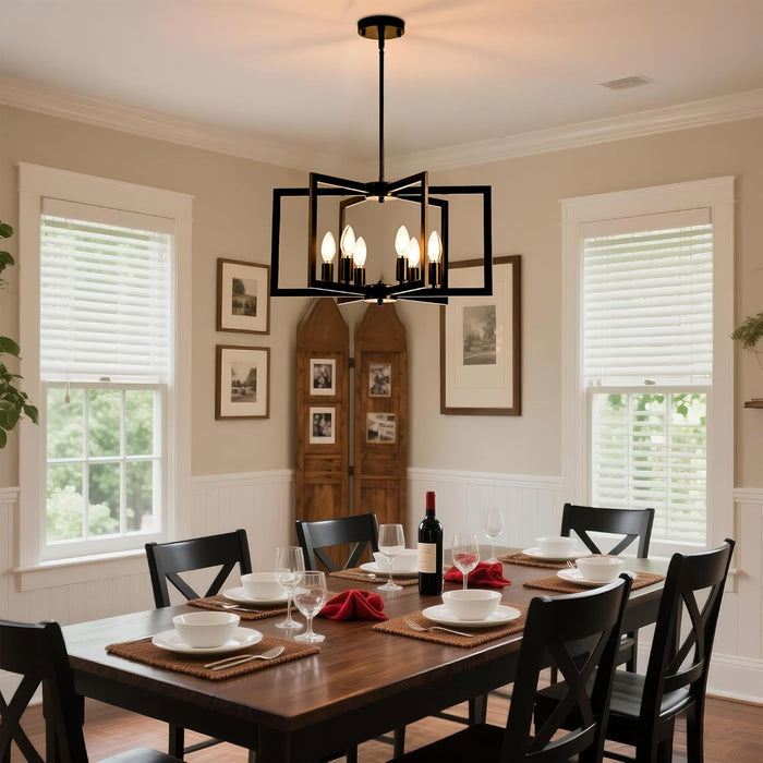 Modern Black Chandeliers for Dining Room, Industrial Metal Chandelier, 6-Light Adjustable Pendant Light for Farmhouse, Kitchen, Living Room(No E12 Bulbs)
