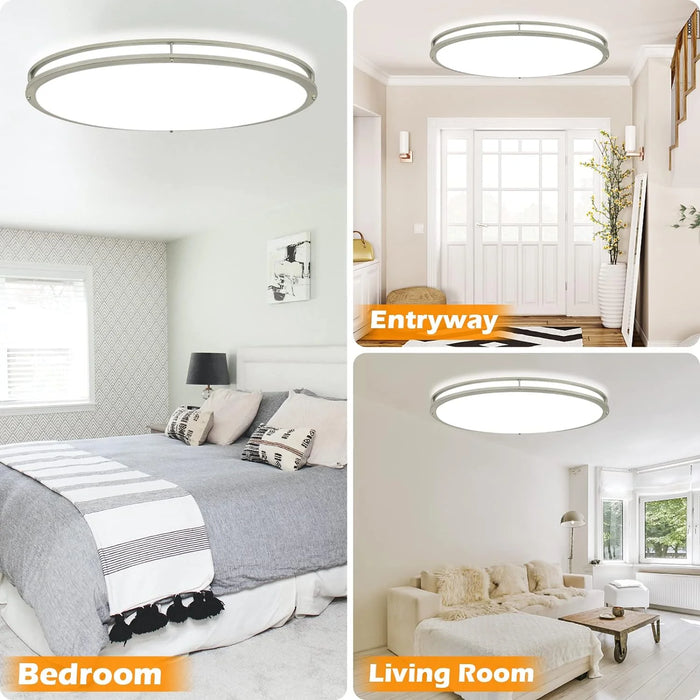 32" Oval LED Ceiling Light Fixture, 65W Dimmable LED Flush Mount Ceiling Light with Remote, 3 Color Adjustable, Brush Nickel Finish for Living Room Bedroom Dining