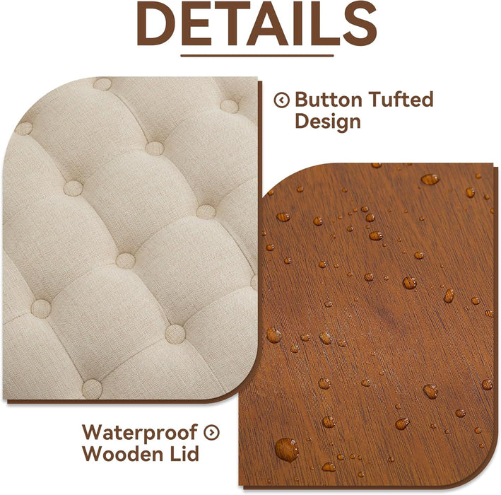 30Inch round Storage Ottoman with Tray, Modern Tufted Fabric Circle Coffee Table with Storage, Upholstered Ottoman with Removable Top for Living Room, Bedroom, Khaki