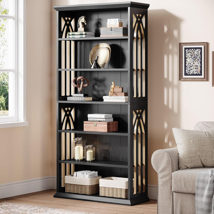 Black Freestanding Floorstanding Bookshelf 75 Inch Wood