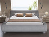 Queen Size Upholstered Bed Frame, Deluxe Low Profile Sleigh Bed with Linen Ergonomics Headboard, No Box Spring Needed & Easy Assembly, Grey