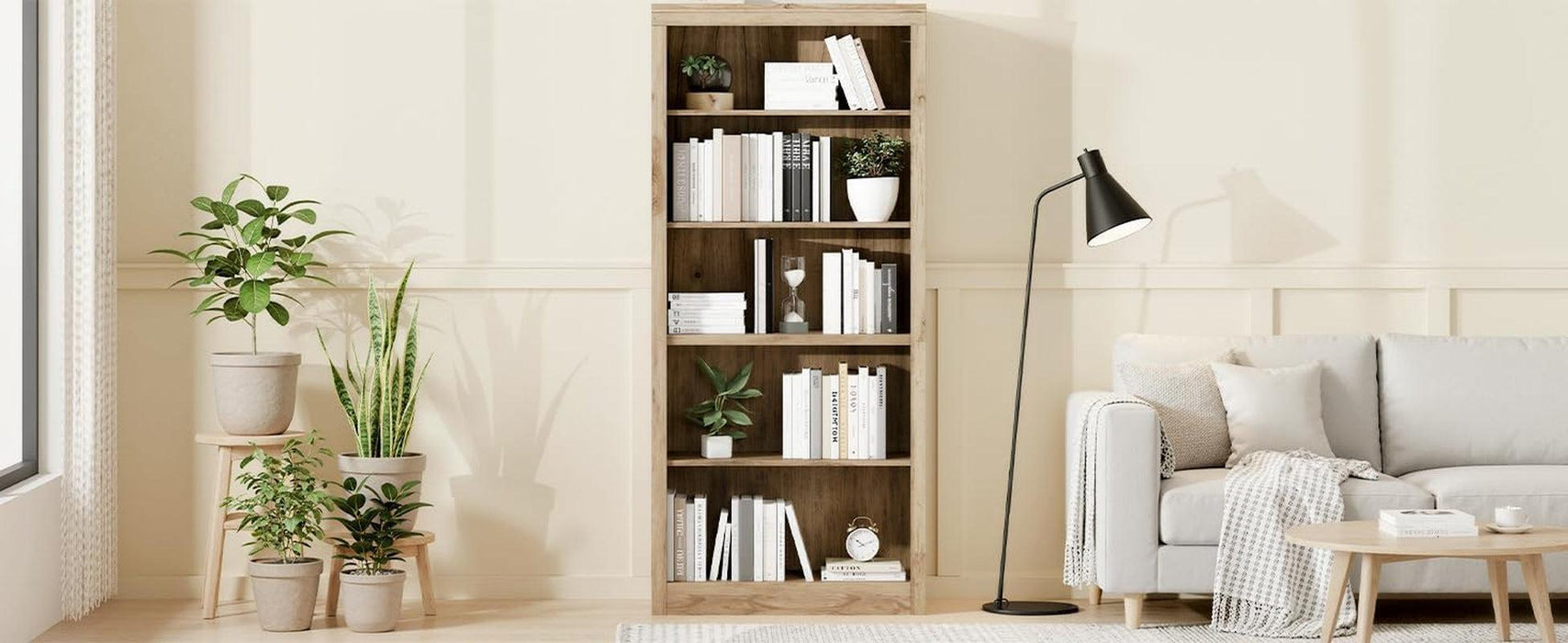 71 in Tall Bookcase,Wooden Bookshelf with 5 Tiers, Modern Book Shelf in Swedish Oak, Floor Standing Display Shelves for Bedroom, Living Room and Office for Home