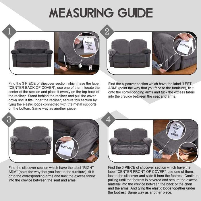 Reclining Love Seat Slipcover, 48" - 65" L, 6-Piece Velvet Stretch Loveseat Reclining Sofa Covers, 2 Seat Love Seat Recliner Cover, Thick, Soft, Washable (Dark Grey)
