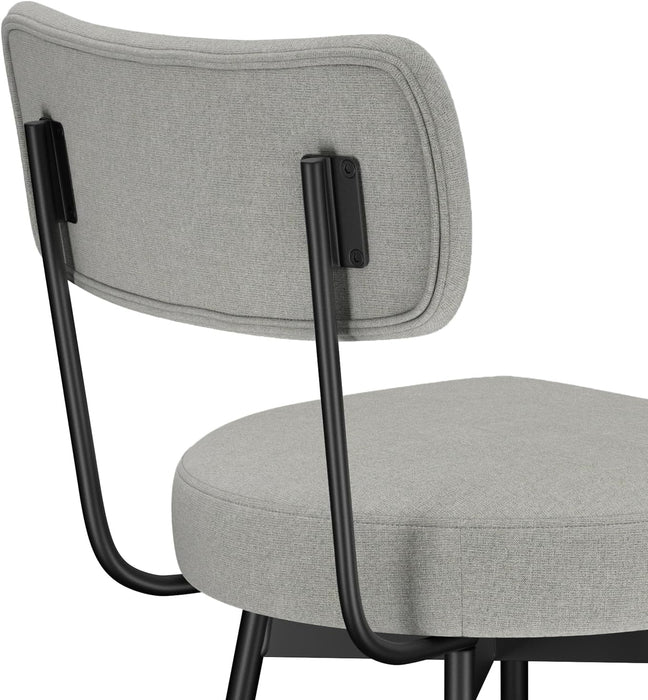 Giselle Swivel Bar Stools (Set of 2) - 29 Inch Seat Height Upholstered Metal Chairs in Light Grey Polyester Linen, Contemporary Seating for Kitchen or Bar with Cushioned Seat and Back