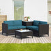 4-Piece Rattan Patio Furniture Set, Waterproof Wicker Outdoor Sectional Sofa with Thick Cushions, All-Weather PE Rattan Conversation Set for Porch, Poolside (Peacock Blue, Black Rattan)