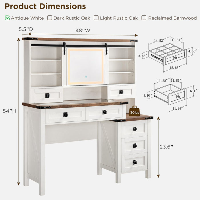 Oversized Farmhouse Vanity Desk With Illuminated Mirror