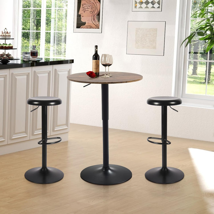 24" round Bar Table, Bistro Pub Table, Adjustable Height Pub Table, 360° Swivel Cocktail Bar Table with Metal Base and MDF Top, Suitable for Small Space, Bar, Bistro, Café, Brown