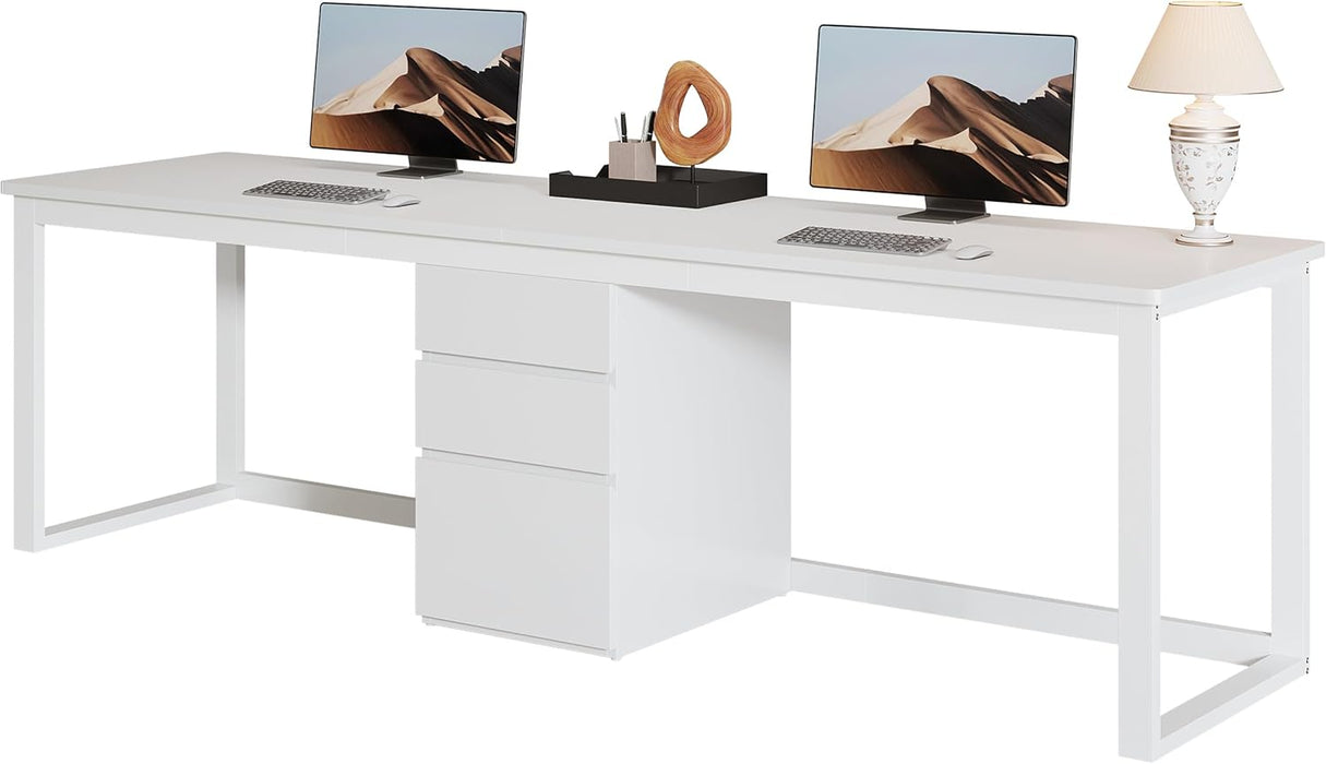 78.7'' 2 Person Computer Desk with 3 Drawers, Extra Long Double Office Desk with Storage, Modern Dual Study Writing Table Workstation for Home Office, White
