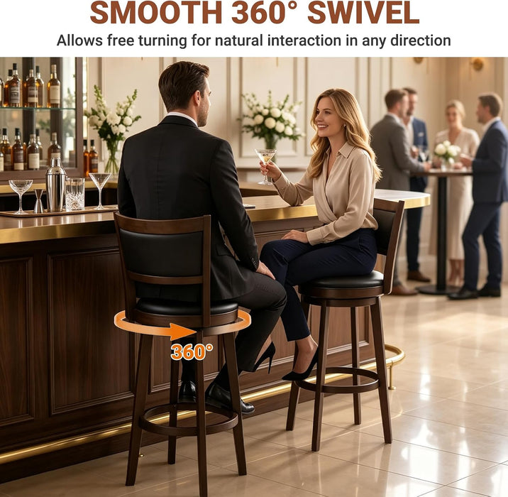 26" Swivel Barstools Set of 2, Counter Height Stool with Back