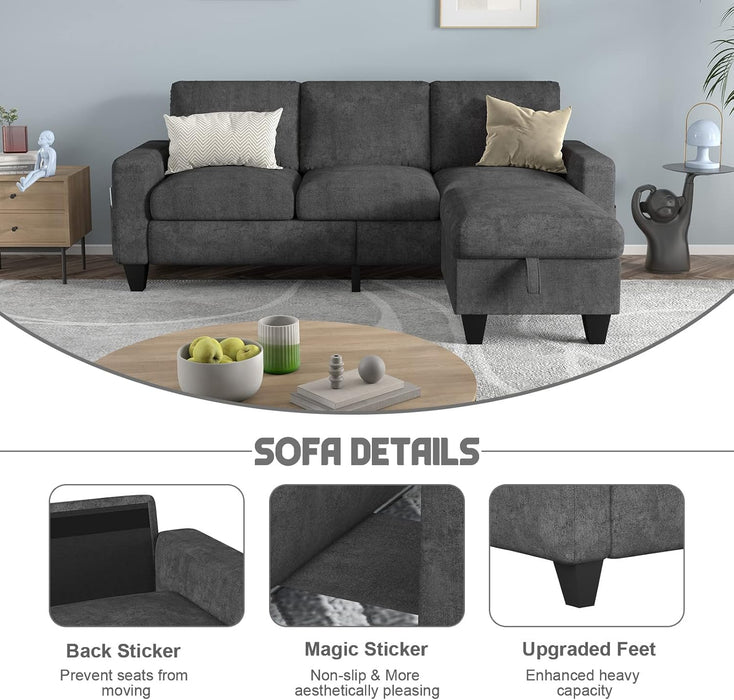 Gray Velvet Sectional Sofa with Storage