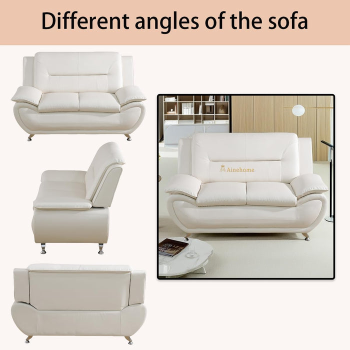 Sectional Sofa Sets, Living Room Furniture Sets Modern Faux Leather Sofa Couch 5-Seat Sofa for Living Room(A-Creamy White, Sofa+Loveseat)