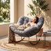 Outdoor Papasan Rocking Chair with Thick Cushion, Light Grey