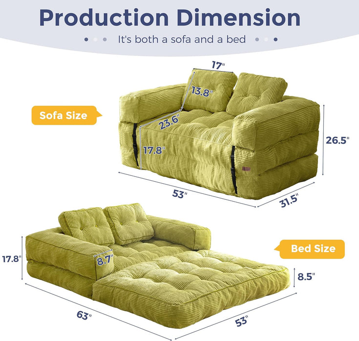 Foldable L Shaped Sleeper Sofa EmeraldGreen Deluxe