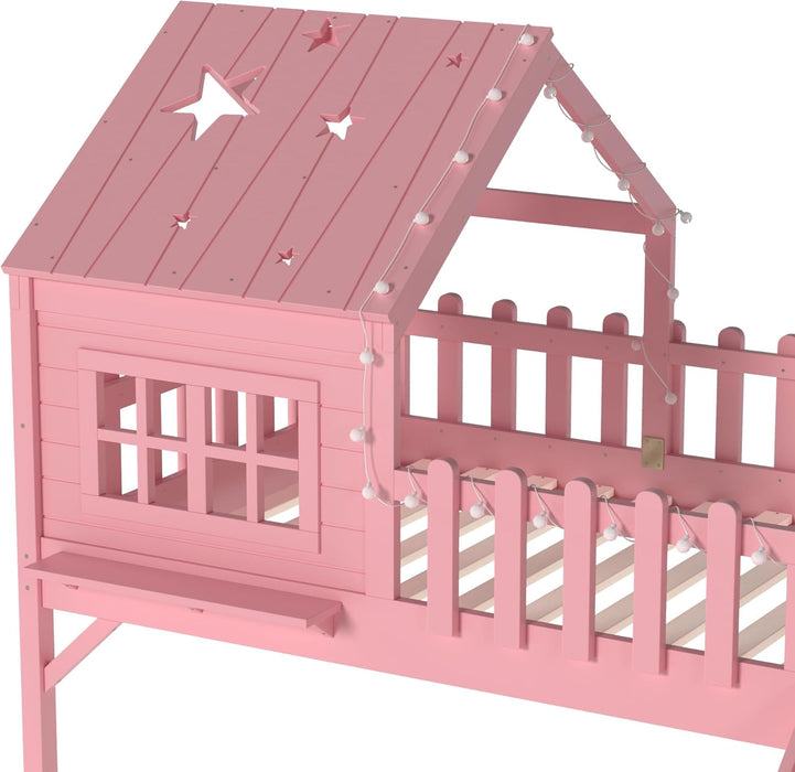Pink Twin Loft Bed With PremiumLEDLighting Modules