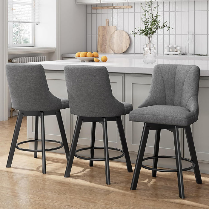 Swivel Bar Stools with Backs, 24" Counter Height Bar Stools Set of 2, Fabric Upholstered Counter Bar Stools with Solid Wood Legs for Kitchen Island, Home Bar, Dark Gray