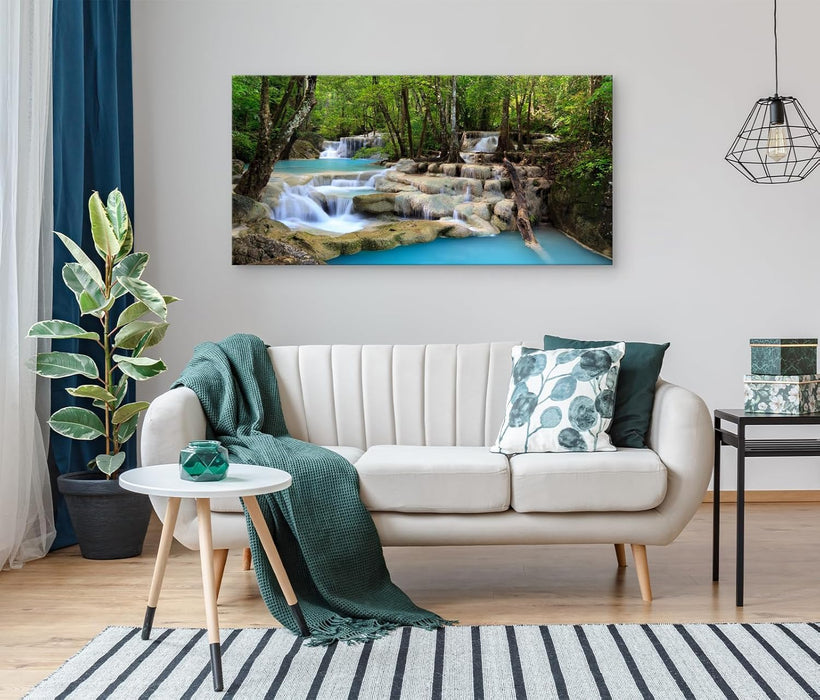 S01598 1 Panels Wall Art Tropical Beautiful Waterfall Prints Light Green Forest Natural Picture Canvas Paintings Scenery Spring Summer Landscape for Home Wall Decor Artwork