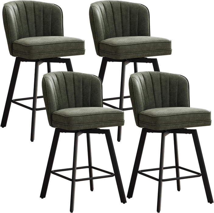 Swivel Counter Height Bar Stools Set of 4, 26'' Modern Barstools with Backs and Metal Legs, Upholstered Bar Chairs, Faux Leather Green Stools for Kitchen Island Chairs