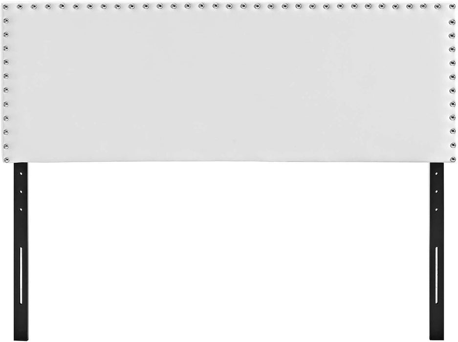 Phoebe Faux Leather Upholstered King Headboard in White with Nailhead Trim
