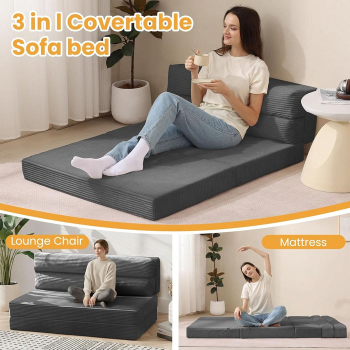 Full Size Transformable MemoryFoam Sofa Bed GreyCorduroy