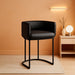 Counter Height Bar Stools Set of 3, Modern Barrel Counter Stools with Backrest and Arms, Black Metal Frames, Faux Leather Upholstered Accent Barstools for Kitchen Island, Black