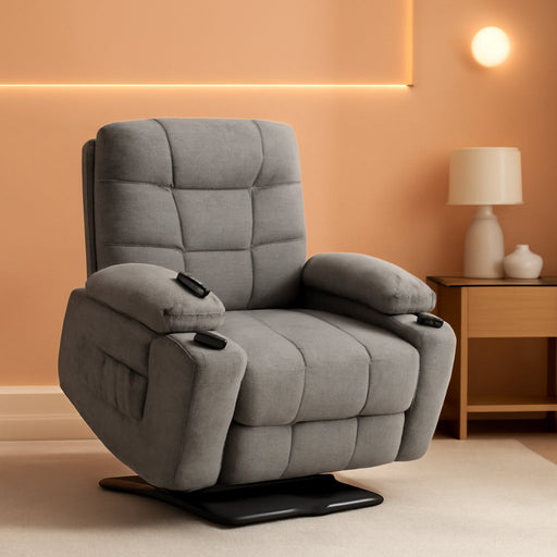 Power Lift Recliner Chair with Extended Footrest for Elderly People, Fabric 7287 (Light Grey, Medium-Regular)