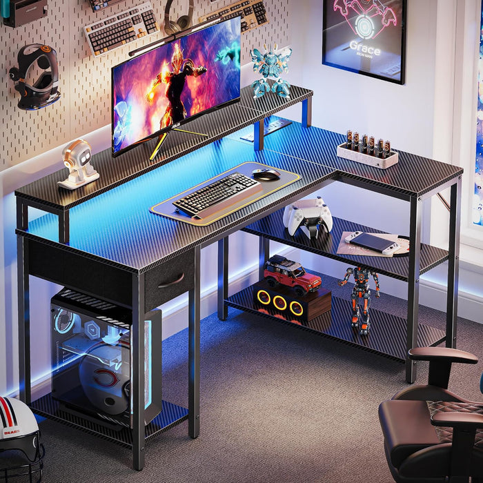 47Inch L Shaped Gaming Computer Desk PowerOutletsPlus