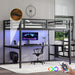 Full Size Metal Loft Bed with Desk and LED Lights,Heavy Duty Loft Bed Frame with Charging Station and USB for Kids,Teens,Adults,Full Size,Black