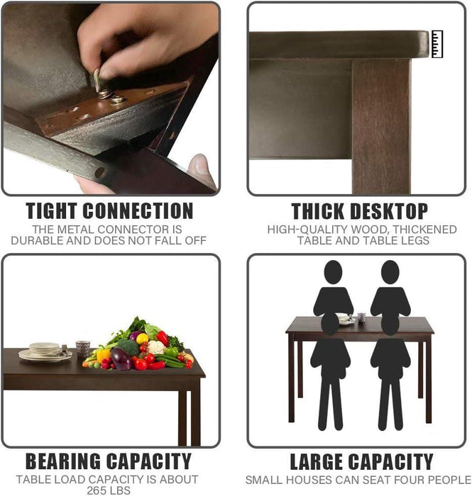 Dining Table for 4 People Kitchen Table with Wood Legs Dinner Table for Apartment Living Room Dining Room Office Kitchen Home Furniture Rectangular Modern, Brown