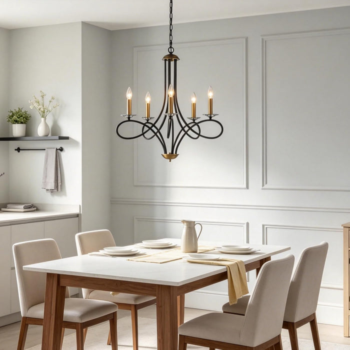 Black Brass Five Light Chandelier CeilingMount Fixture
