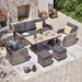 6 Pieces Outdoor Patio Furniture Set, Wicker Patio Conversation Set, Patio Sectional Furniture Set with 2 Single Chair and Sofa, 2 Ottomans and Dining Table (Grey)