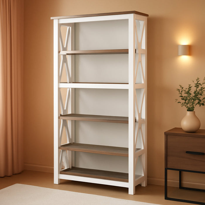 Bush Furniture BSH24470221 Key West 5-Shelf 66-Inch H Bookcase, Shiplap Gray/Pure White