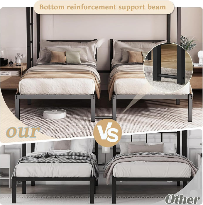 Black Triple Bunk Bed Featuring Reinforced Guardrails