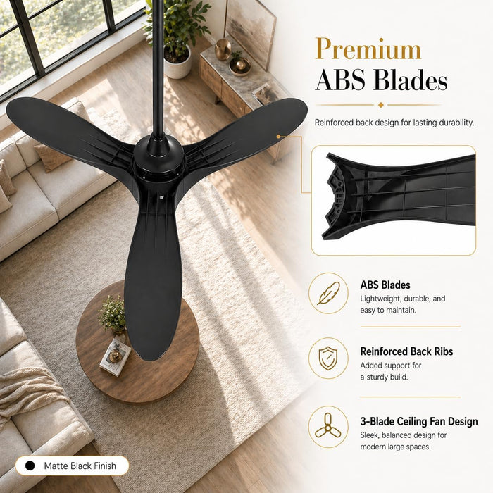 Modern 60 Inch Black Ceiling Fan With Remote Control