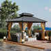 10X12 FT Hardtop Gazebo, Khaki Heavy Duty Aluminum Frame Patio Gazebo, Double Roof All-Weather Metal Canopy with Curtains and Netting for Patio, Garden, Poolside