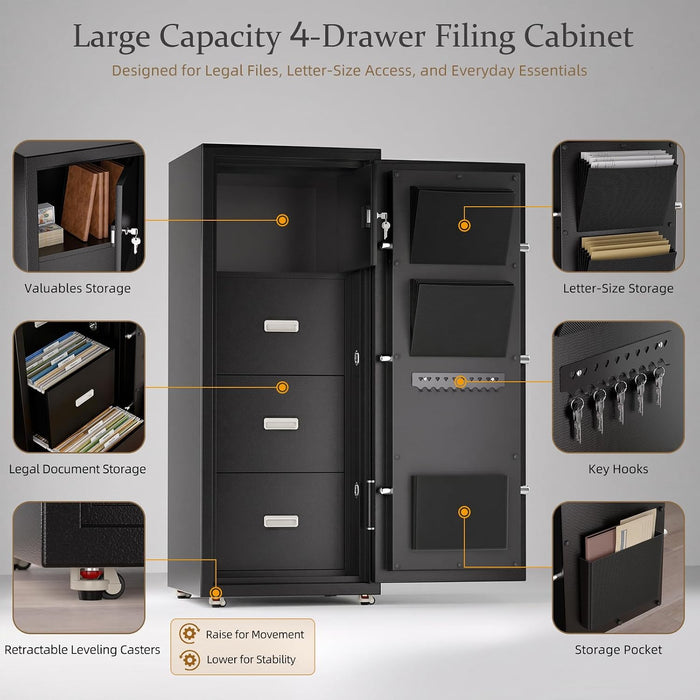 55 in Tall 2-Hour Fireproof Filing Cabinet for Home Office