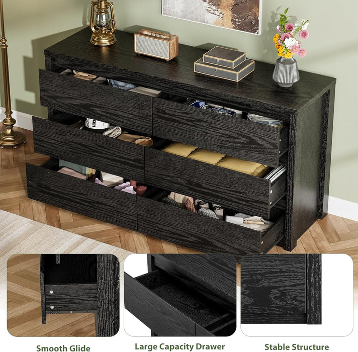6 Drawer Dresser for Bedroom, Wood Chest of Drawers Handle Free