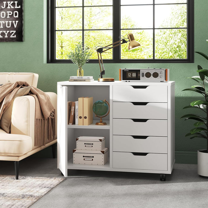 5-Drawer Mobile File Cabinet, Wooden Printer Stand with Storage
