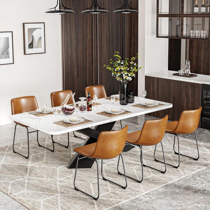 Dining Chairs Set of 2, 18In PU Leather Kitchen Chair with Metal Leg, Brown