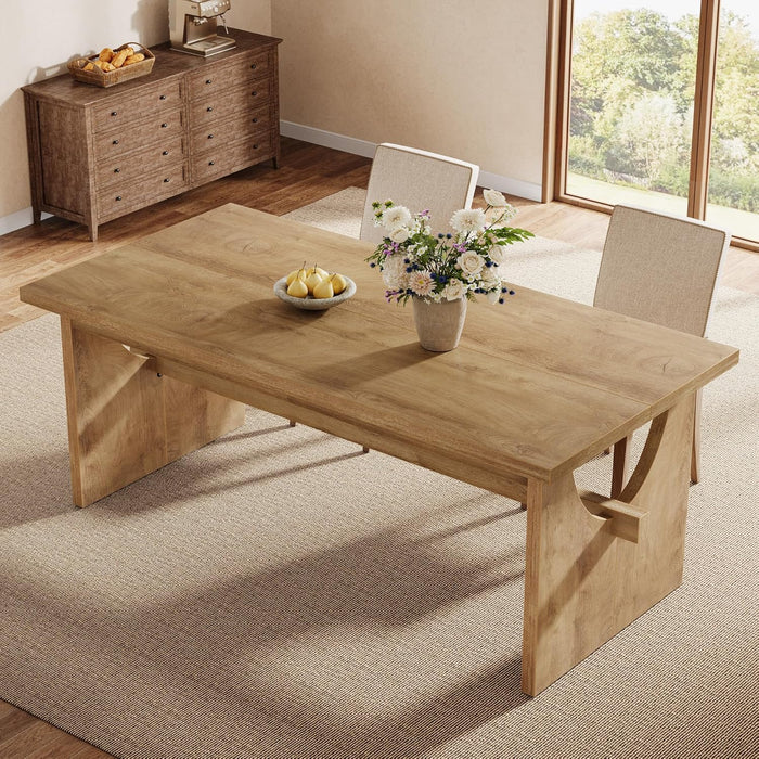 Farmhouse Dining Table for 4-6 People, 63" Large Rectangular Kitchen Dining Room Table with Heavy Duty Double Base for Kitchen Living Room, Rustic Brown