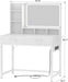 Small Vanity Desk, Vanity Desk with Mirror and Lights, Makeup Vanity Desks with Power Strip, Vanity Table with Drawers and Shelves, Adjustable Lighting, Dressing Table for Bedroom Dressing Room, White