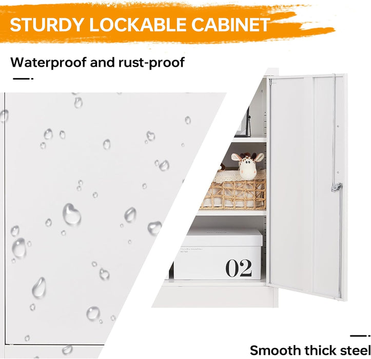 Metal Storage Cabinet with 2 Doors, Lockable Steel Storage Cabinet with 2 Doors and Adjustable Shelves, Steel Lockable File Cabinet, Locking Tool Cabinets for Office,Home,Garage