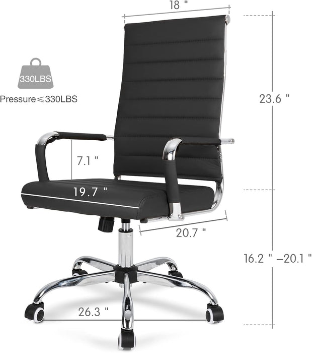 Home Office Chair Ribbed, Modern Leather Conference Room Chairs, Ergonomic Office Desk Chair, High Back Executive Computer Chair, Adjustable Swivel Chair with Arms (Black)