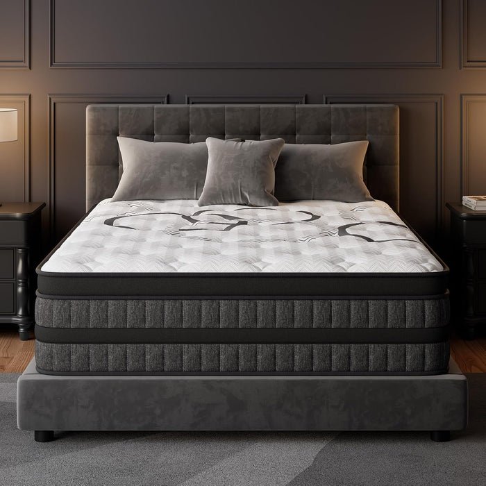 Queen Mattress 12 Inch Hybrid Mattresses Euro Top Medium Firm for Back & Lumbar Support, 365 Night Trial, Individual Pocket Spring Bed for Motion Isolation & Pressure Relief (12 Inch, Queen)