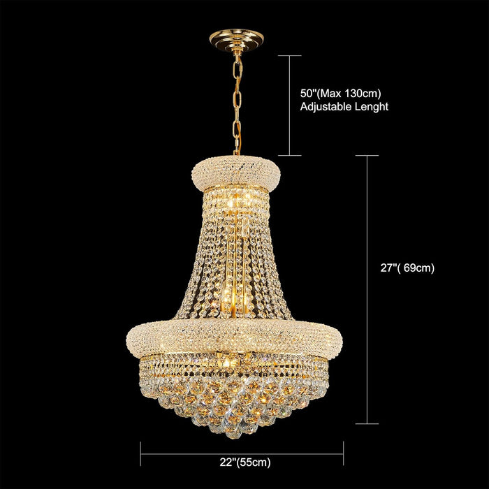 12 Light Empire Crystal Chandelier Goldtone Finish