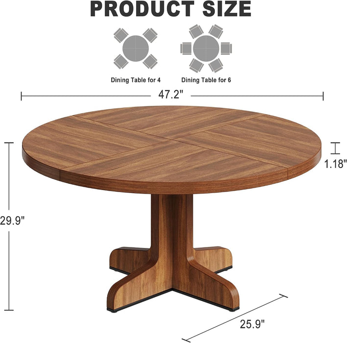 47" round Dining Table for 4, Farmhouse Kitchen Table, Walnut | Circle Dining Room Table Dinner Table, Kitchen Dining Room Furniture (Table Only)