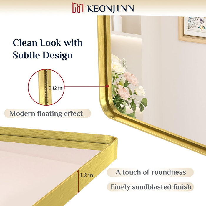 30 X 36 Inch Brushed Gold Bathroom Vanity Mirror, Aluminum Frame