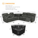 PU Leather Sectional Sofa Set, Reclining Couch for Living Room with Cup Holders, Love Seat with Wedge Wood Table, 5 Seater Theater Seating with Storage, Light Black