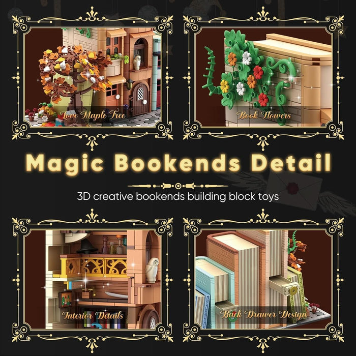 Bookend Magic House Building Kit, Home Decorative for Building Block Toy, Bookcase Miniature House Model Building, Cool Bookshelf Organizer and Home Decor 1488Pcs